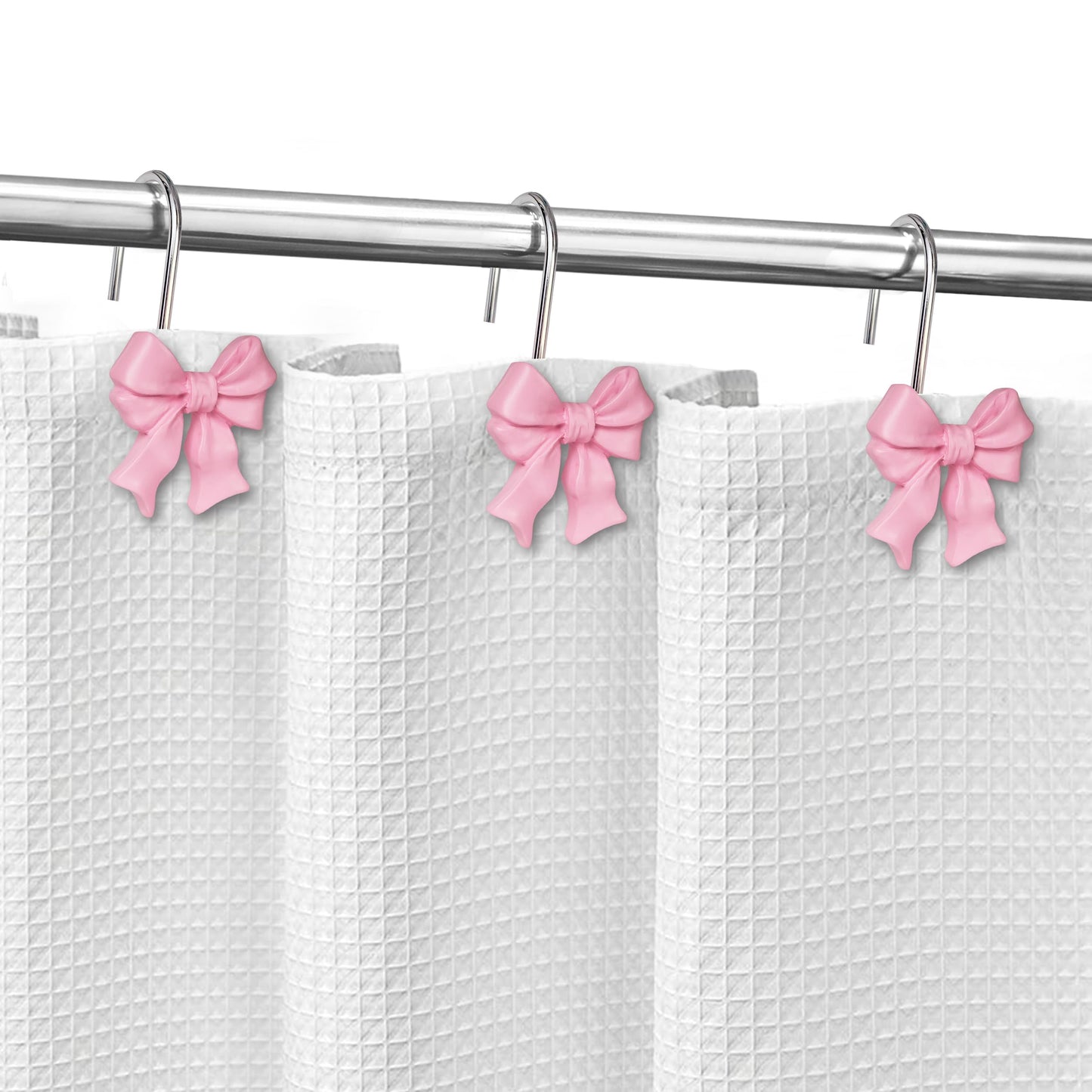 Sunlit Cute Bow Knot Shower Curtain Hooks, Home Decorative Shower Curtain Rings for Bathroom, Resin Shower Curtain Hangers Bathroom Accessories, Set of 12, Pink