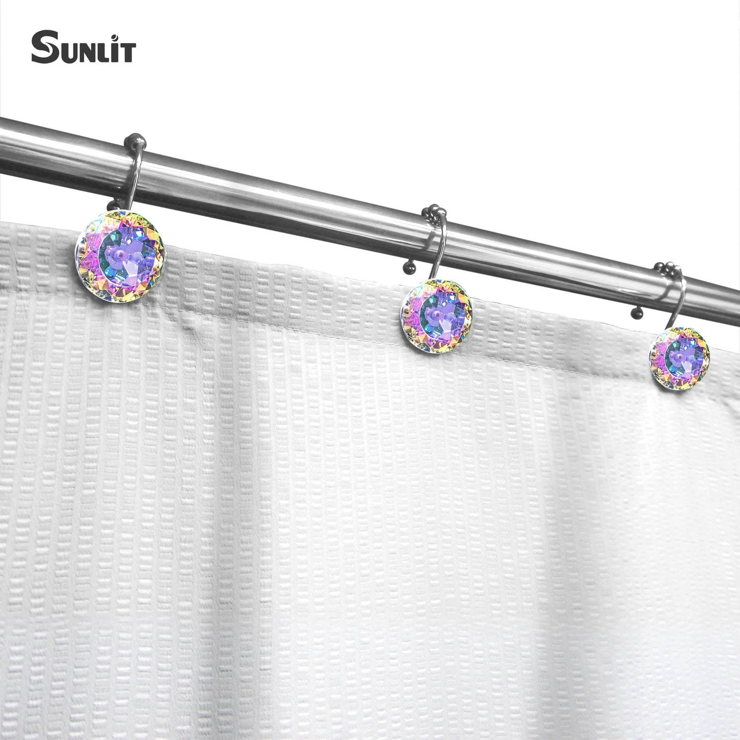 Sunlit Luxury Design Round Yellow Diamond Crystal Gem Bling with Glide Balls Shower Curtain Hooks, Rust Proof Metal Rhinestones Glam Shower Curtain Rings-12 Pack