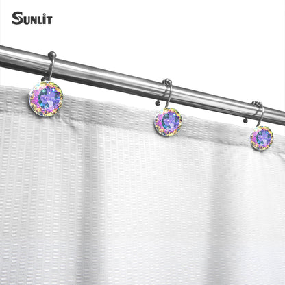 Sunlit Luxury Design Round Yellow Diamond Crystal Gem Bling with Glide Balls Shower Curtain Hooks, Rust Proof Metal Rhinestones Glam Shower Curtain Rings-12 Pack