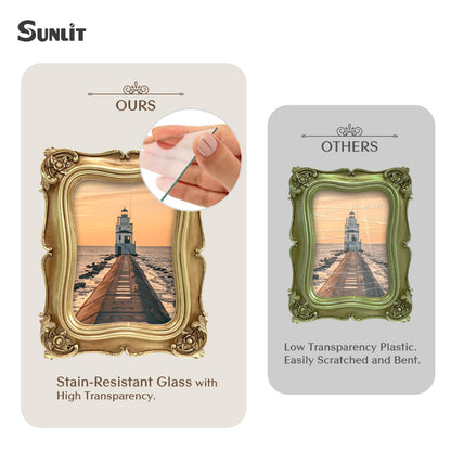 Sunlit Vintage Picture Frame 5x7 Inch Set of 2, Luxury Antique Photo Frames with Glass Front, Photo Display, Tabletop Wall Hanging, Gold
