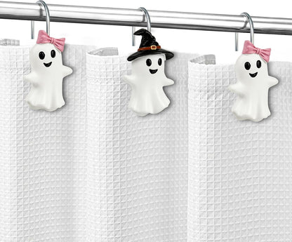 Sunlit Boy and Girl Ghost Shower Curtain Hooks, Home Decorative Shower Curtain Rings for Bathroom, Halloween Cute Ghost Shower Curtain Hangers Bathroom Accessories, Set of 12