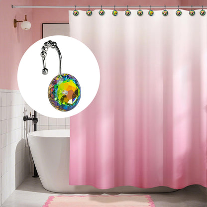 Sunlit Luxury Design Round Yellow Diamond Crystal Gem Bling with Glide Balls Shower Curtain Hooks, Rust Proof Metal Rhinestones Glam Shower Curtain Rings-12 Pack