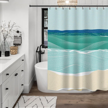 Abstract Beach Shower Curtain, Blue Seashore Ocean Shower Curtains for Modern Bathroom Decor, Coastal Sea Waves Bathroom Curtains, 72x72