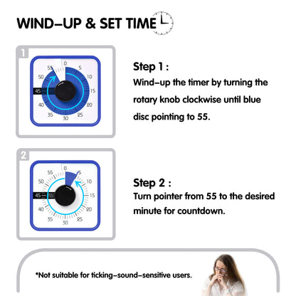 TWENTY5 SEVEN Countdown Timer 7.5 inch; 60 Minute 1 Hour Visual Timer – Classroom Teaching Tool Office Meeting, Mechanical Countdown Clock for Kids Exam Time Management Magnetic, Sky Blue