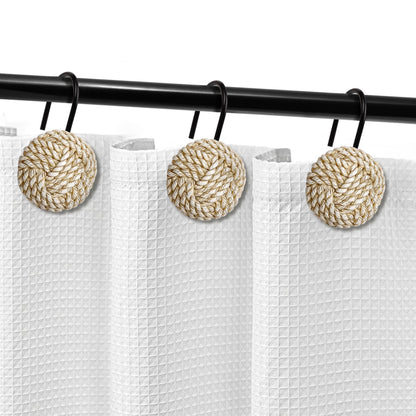 Sunlit Boho Knots Double Shower Curtain Hooks, Home Decorative White Shower Curtain Rings for Bathroom, Seaside Nautical Shower Curtain Hangers Bathroom Accessories, Set of 12