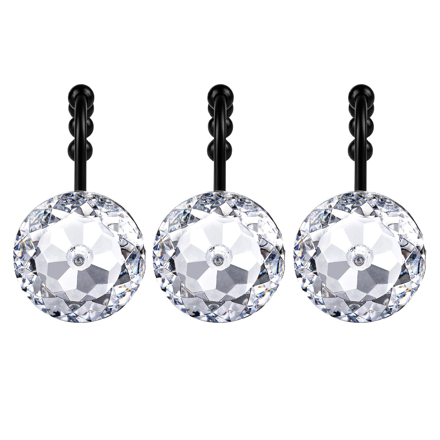 Sunlit Luxury Design Round Yellow Diamond Crystal Gem Bling with Glide Balls Shower Curtain Hooks, Rust Proof Metal Rhinestones Glam Shower Curtain Rings-12 Pack