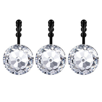 Sunlit Luxury Design Round Yellow Diamond Crystal Gem Bling with Glide Balls Shower Curtain Hooks, Rust Proof Metal Rhinestones Glam Shower Curtain Rings-12 Pack