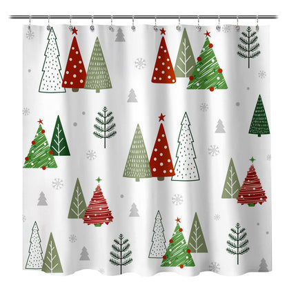 Sunlit Geometric Modern Design Christmas Shower Curtain Christmas Tree Bathroom Home Office Holiday Wall Decoration as Tapestry and Photo Booth Backdrop Red Green White Printed