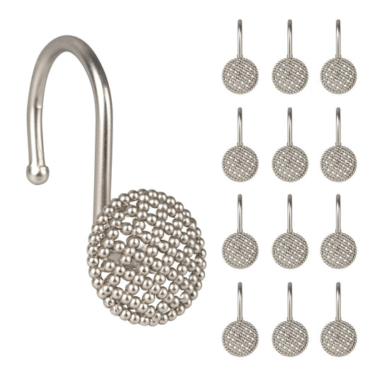 Sunlit Gold 3D Beaded Mesh Shower Curtain Hooks, Metal Home Decorative Shower Curtain Rings for Bathroom, Modern Shower Curtain Hangers Bathroom Accessories, Set of 12