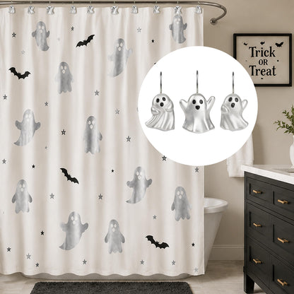 Sunlit Ghost Shower Curtain Hooks, Home Decorative Shower Curtain Rings for Bathroom, Halloween Shower Curtain Hangers Bathroom Accessories, Set of 12, Golden