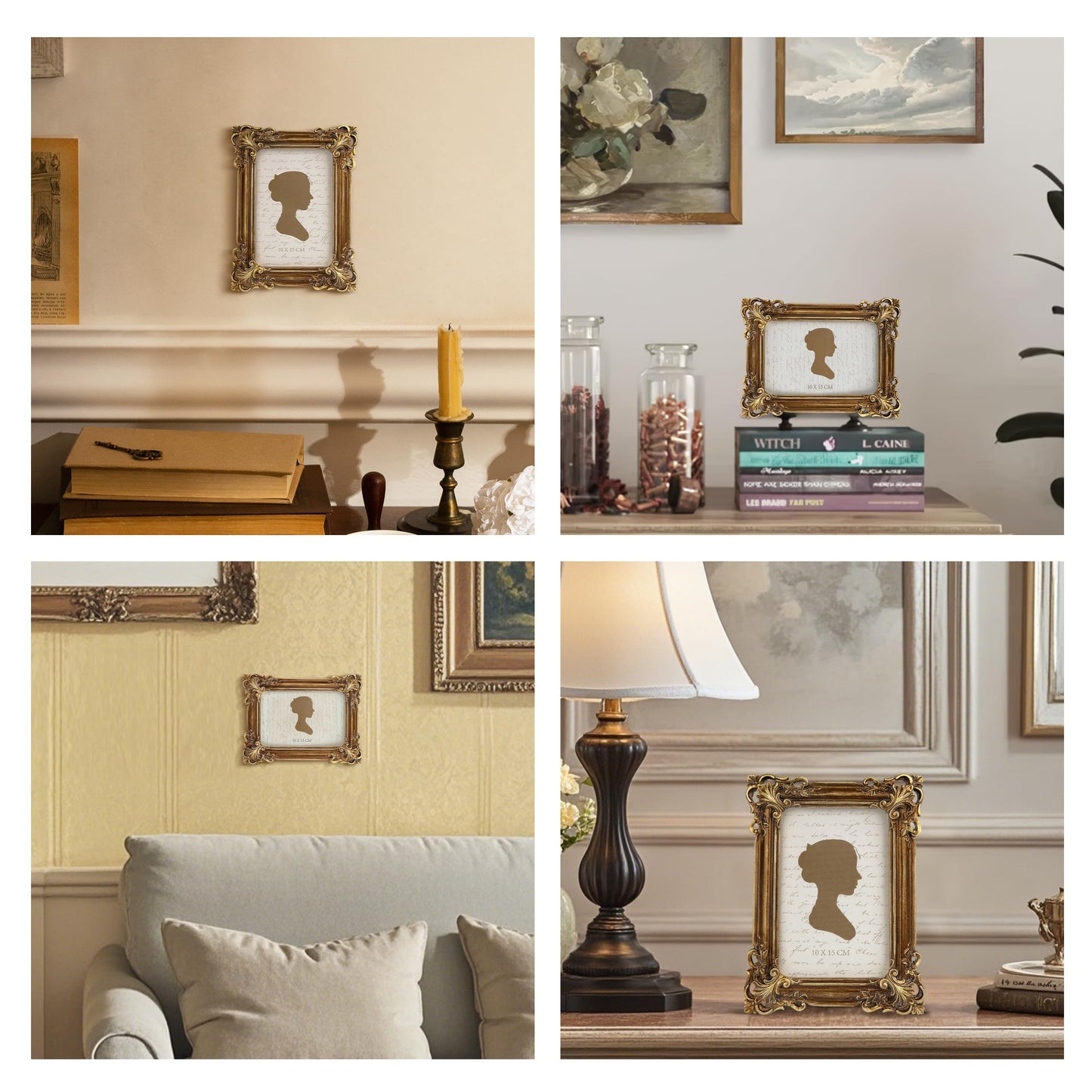Sunlit Vintage Picture Frame 4x6 Inch, Luxury Antique Photo Frames with Glass Front, Photo Display, Tabletop Wall Hanging, Gift Ideas