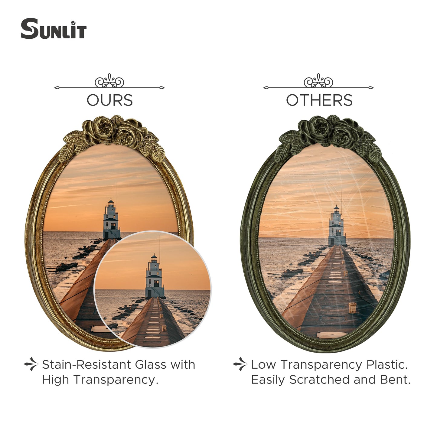 Sunlit Vintage Picture Frame 4x4 Inch, Luxury Antique Photo Frames with Glass Front, Luxury Photo Display, Tabletop Wall Hanging, Gift Ideas, Golden Rose