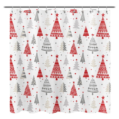 Sunlit Christmas Shower Curtain, Blue and Gray Xmas Trees with Stars and Snow Pattern Shower Curtains for Bathroom Decor, Winter Snowflake Pine Tree Bathroom Curtains, 71x71 Inch