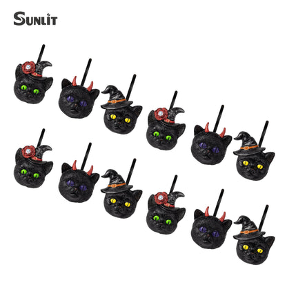 Sunlit Halloween Black Cat Shower Curtain Hooks, Home Decorative Shower Curtain Rings for Bathroom, Halloween Shower Curtain Hangers Bathroom Accessories, Set of 12, Wizard Cat