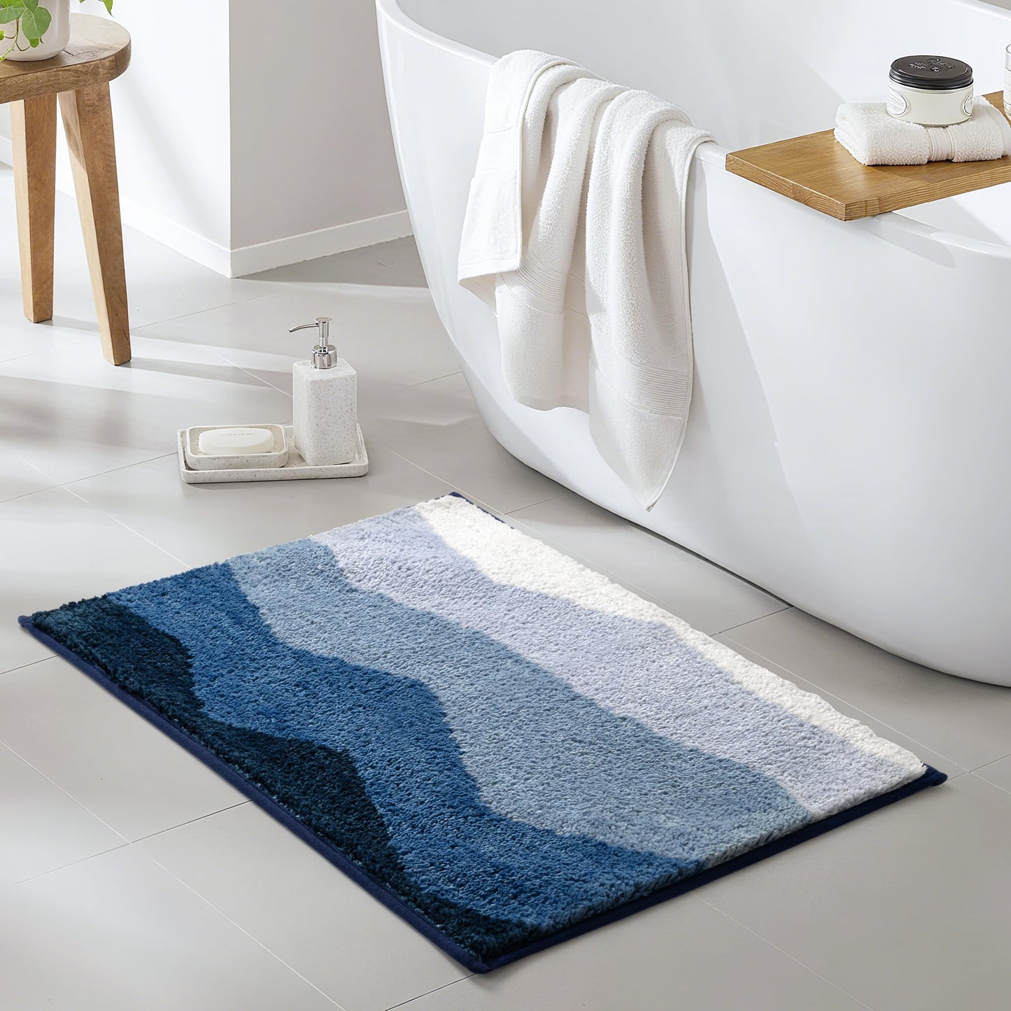 Sunlit 17"x24" Ombre Blue Bathroom Rug Non-Slip Absorbent Soft Bath Mat Set, Floor Mat Dry Fast Machine Washable.