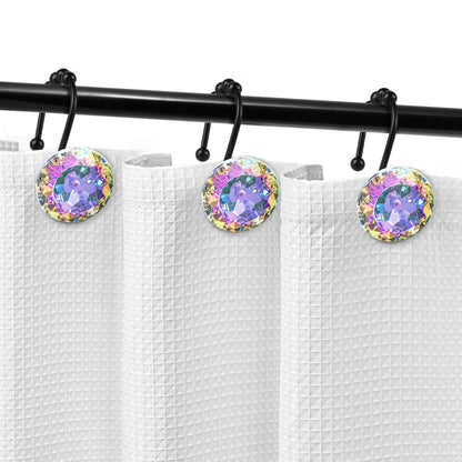 Sunlit Luxury Design Round Clear Diamond Crystal Gem Bling with Glide Balls Double Shower Curtain Hooks, Rust Proof Metal Rhinestones Glam Shower Curtain Rings-12 Pack