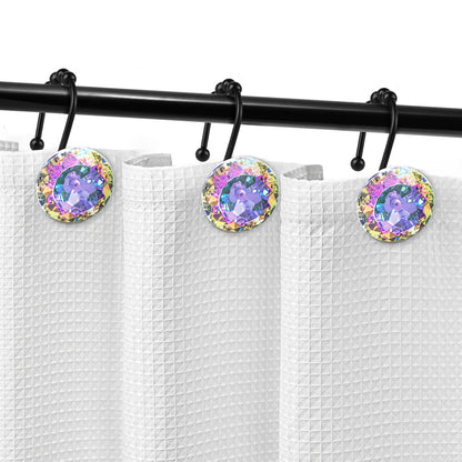 Sunlit Luxury Design Round Yellow Diamond Crystal Gem Bling with Glide Balls Shower Curtain Hooks, Rust Proof Metal Rhinestones Glam Shower Curtain Rings-12 Pack