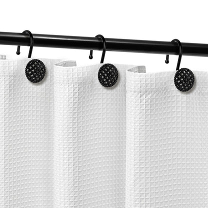 Sunlit Gold 3D Beaded Mesh Shower Curtain Hooks, Metal Home Decorative Shower Curtain Rings for Bathroom, Modern Shower Curtain Hangers Bathroom Accessories, Set of 12