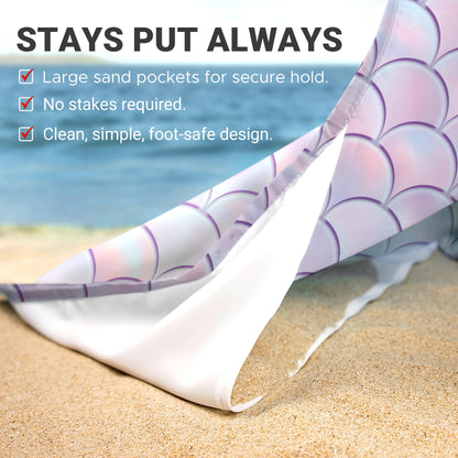 Sunlit Silky Soft Sand Proof Beach Blanket 106"x81" / 85"x72" Sand Proof Mat with Corner Pockets and Mesh Bag for Beach Party, Travel, Camping and Outdoor Music Festival,Purple Mermaid Scale
