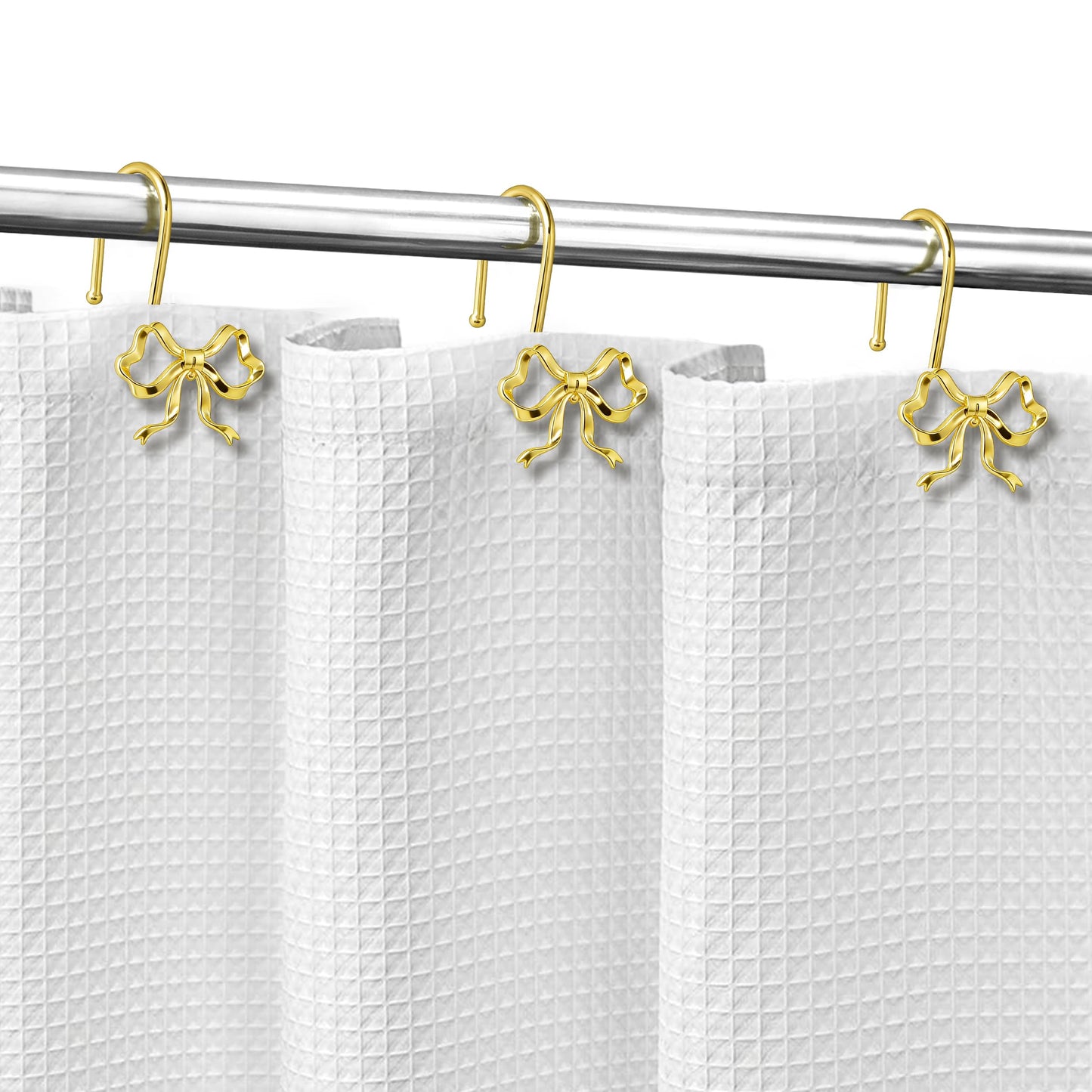 Sunlit Cute Gold Bow Knot Shower Curtain Hooks, Metal Home Decorative Shower Curtain Rings for Bathroom, Shower Curtain Hangers Bathroom Accessories, Set of 12