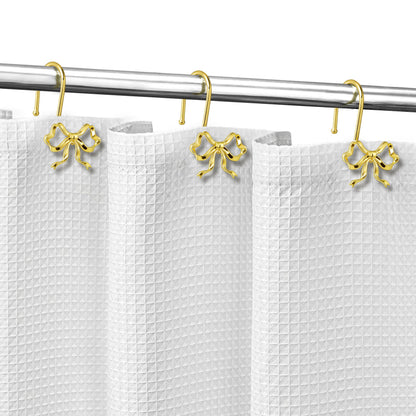 Sunlit Cute Gold Bow Knot Shower Curtain Hooks, Metal Home Decorative Shower Curtain Rings for Bathroom, Shower Curtain Hangers Bathroom Accessories, Set of 12