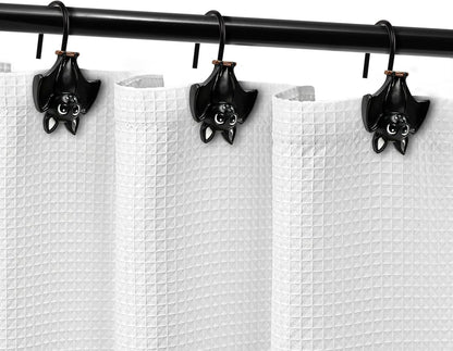 Sunlit Upside Down Bat Shower Curtain Hooks, Home Decorative Shower Curtain Rings for Bathroom, Halloween Shower Curtain Hangers Bathroom Accessories, Set of 12, Black