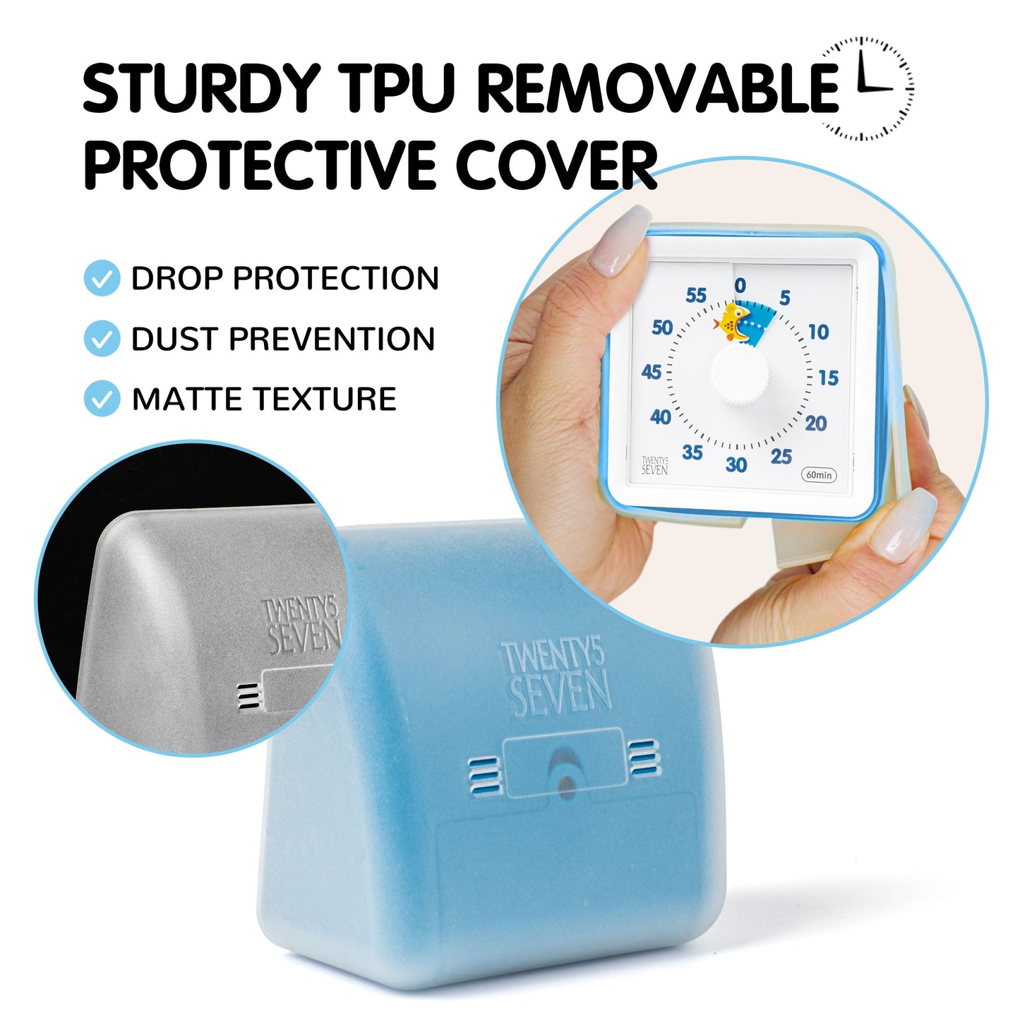 Visual Timer with Protective Case, 60-Minute Countdown Timer for Kids Autism ADHD Classroom Home Office, Countdown Clock for Teaching Work Meeting Time Management, Hungry Blue Fish