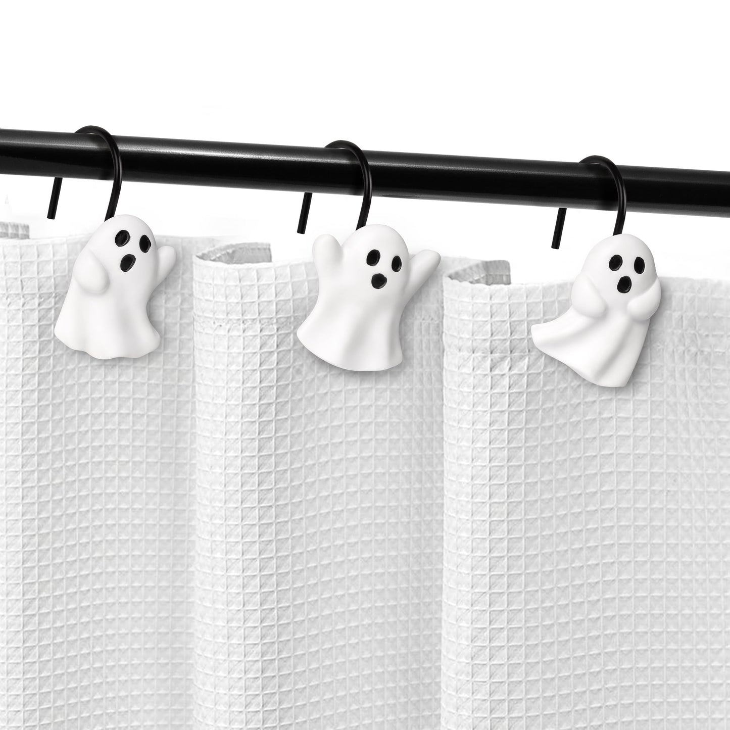 Sunlit Ghost Shower Curtain Hooks, Home Decorative Shower Curtain Rings for Bathroom, Halloween Shower Curtain Hangers Bathroom Accessories, Set of 12, Golden