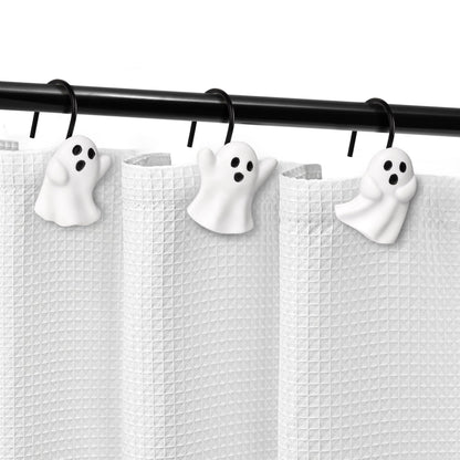 Sunlit Ghost Shower Curtain Hooks, Home Decorative Shower Curtain Rings for Bathroom, Halloween Shower Curtain Hangers Bathroom Accessories, Set of 12, Golden