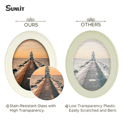 Sunlit Vintage Picture Frame 4x6 Inch with Beaded Border, Luxury Antique Square Photo Frames with Glass Front, Boho Photo Display, Tabletop Wall Hanging, Gift Idea, Distressed White