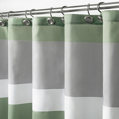Sunlit Sage Green Gray Horizontal Stripes Water-Repellent Fabric Shower Curtain with Reinforced Metal Grommets Refreshing Striped Design Bathroom Decor, 72x72