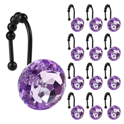 Sunlit Luxury Design Round Yellow Diamond Crystal Gem Bling with Glide Balls Shower Curtain Hooks, Rust Proof Metal Rhinestones Glam Shower Curtain Rings-12 Pack