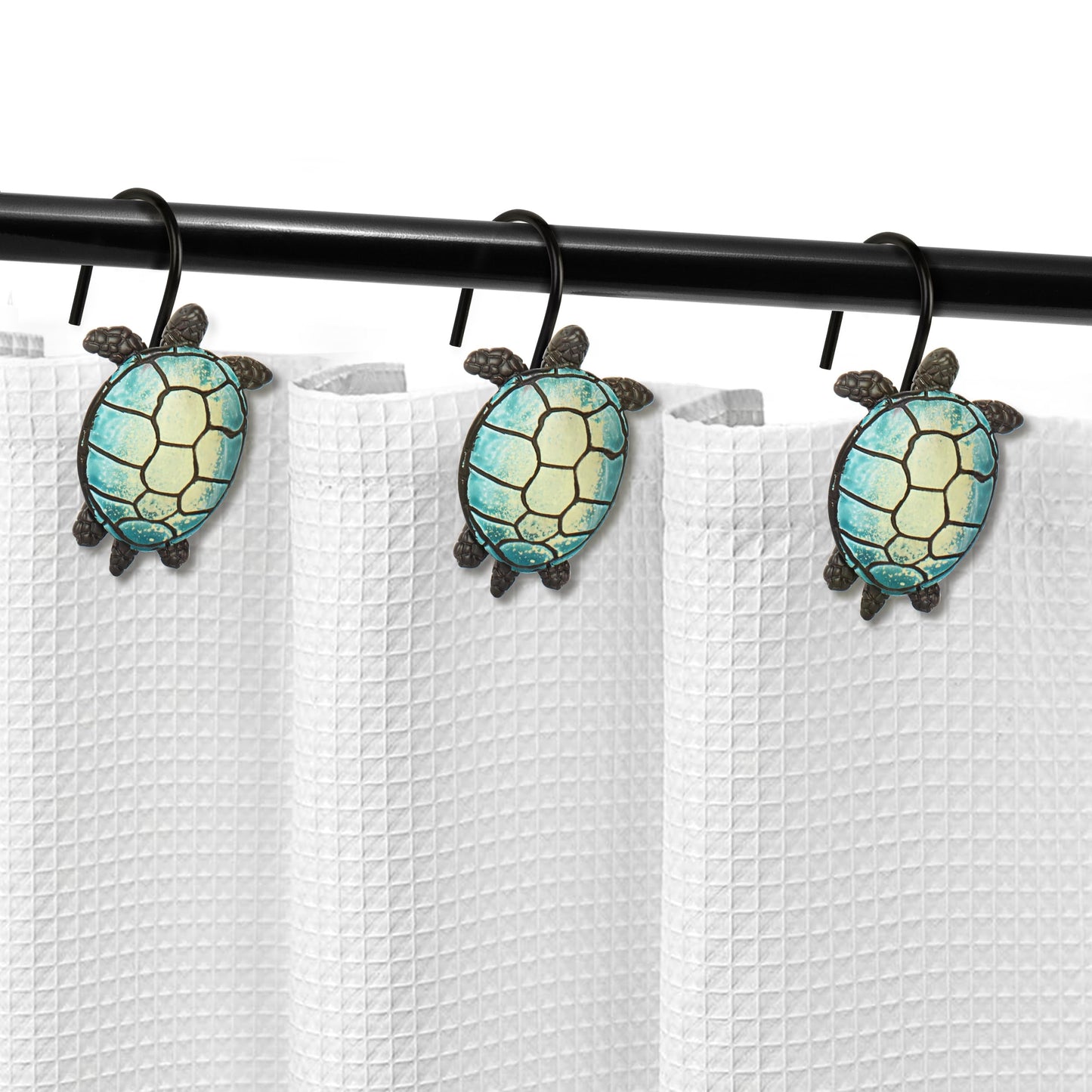 Sunlit Sea Turtle Shower Curtain Hooks, Home Decorative Shower Curtain Rings for Bathroom, Resin, Ocean Shower Curtain Hanger Hooks for Kid Room Living Room, Set of 12