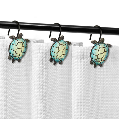 Sunlit Tilt Sea Turtle Shower Curtain Hooks, Home Decorative Shower Curtain Rings with Black Hooks for Bathroom, Resin, Ocean Shower Curtain Hanger Hooks for Kid Room Living Room, Set of 12