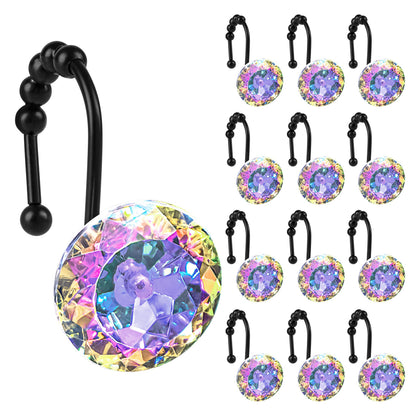 Sunlit Luxury Design Round Yellow Diamond Crystal Gem Bling with Glide Balls Shower Curtain Hooks, Rust Proof Metal Rhinestones Glam Shower Curtain Rings-12 Pack