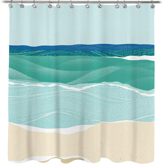 Abstract Beach Shower Curtain, Blue Seashore Ocean Shower Curtains for Modern Bathroom Decor, Coastal Sea Waves Bathroom Curtains, 72x72