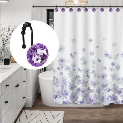 Sunlit Luxury Design Round Clear Diamond Crystal Gem Bling with Glide Balls Double Shower Curtain Hooks, Rust Proof Metal Rhinestones Glam Shower Curtain Rings-12 Pack