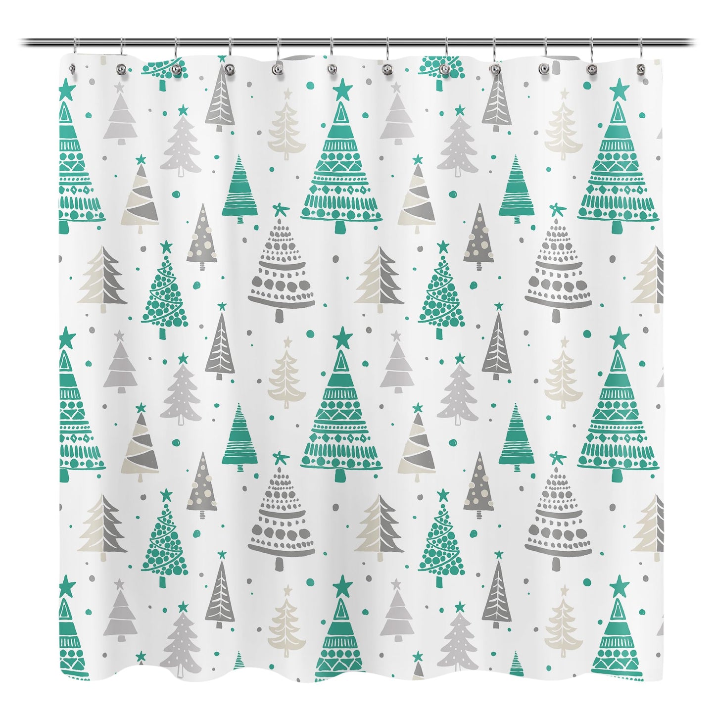 Sunlit Christmas Shower Curtain, Red and Gray Xmas Trees with Stars and Snow Pattern Shower Curtain for Bathroom Decor, 71x71 Inch