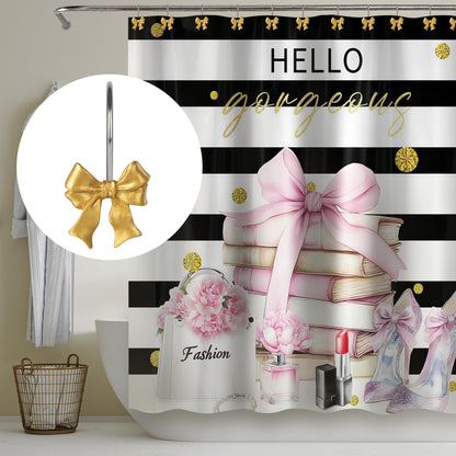 Sunlit Cute Bow Knot Shower Curtain Hooks, Home Decorative Shower Curtain Rings for Bathroom, Resin Shower Curtain Hangers Bathroom Accessories, Set of 12, Pink