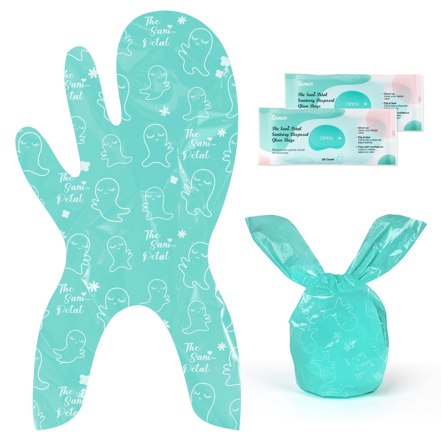 Sunlit The Sani-Petal Feminine Sanitary Disposal Bags, Hygienic Odor-Reducing and Discreet Solution for Tampons Pads Liners and More - 5 Pack, 100 Count