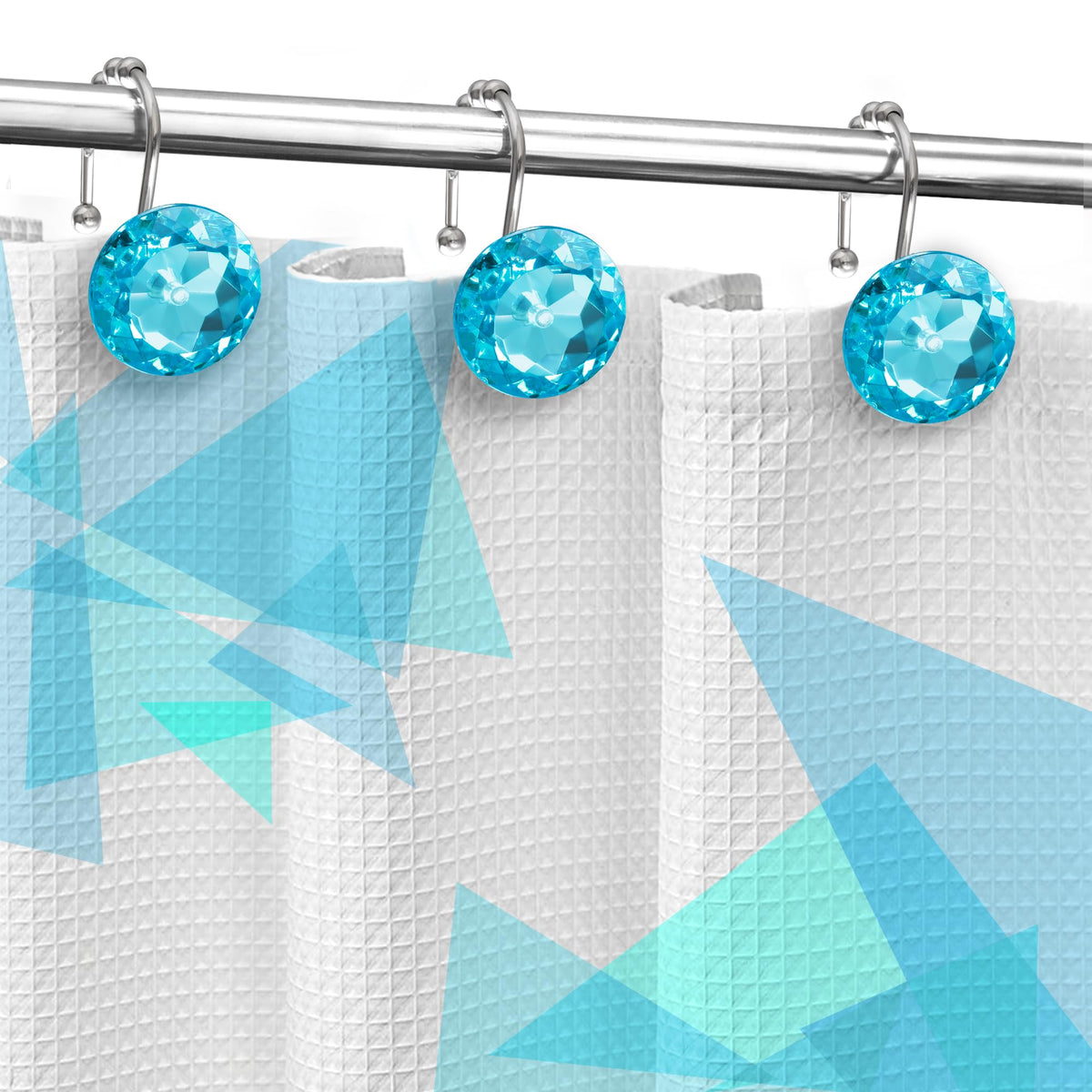 Sunlit Round Rhinestone Shower Curtain Hooks with Glide Balls, 12 Pack