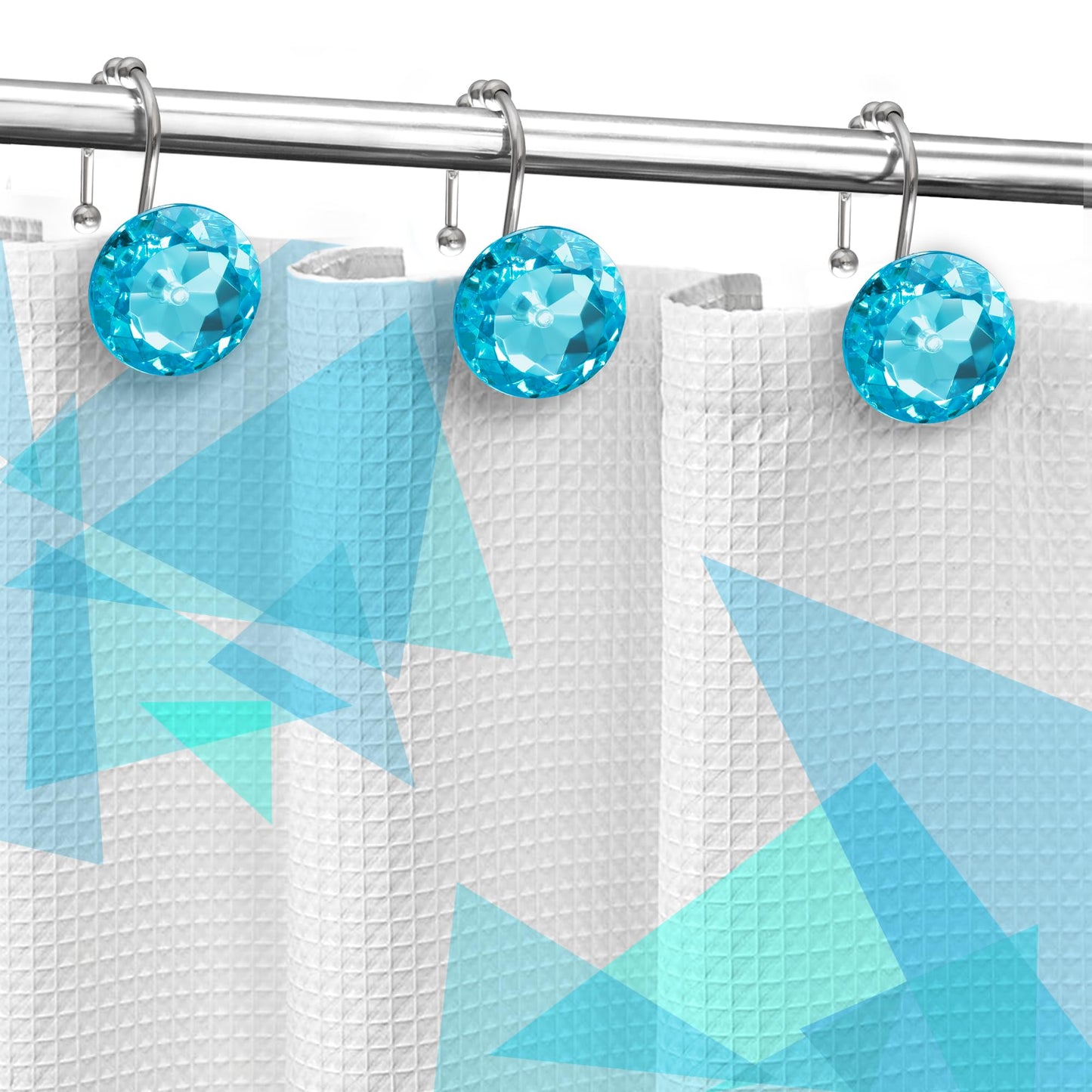 Sunlit Luxury Design Round Yellow Diamond Crystal Gem Bling with Glide Balls Shower Curtain Hooks, Rust Proof Metal Rhinestones Glam Shower Curtain Rings-12 Pack