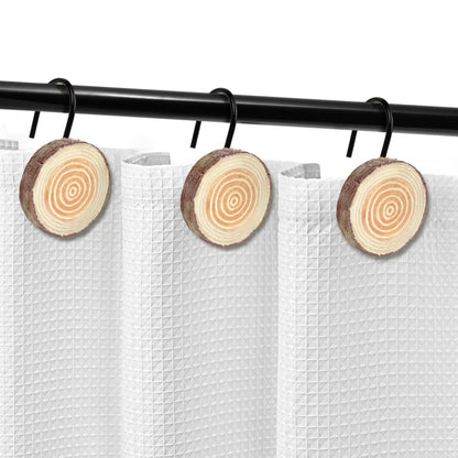 Sunlit Farmhouse Wooden Slices Shower Curtain Hooks, Rustic Home Decorative Shower Curtain Rings for Bathroom, Resin Shower Curtain Hangers Bathroom Accessories, Set of 12