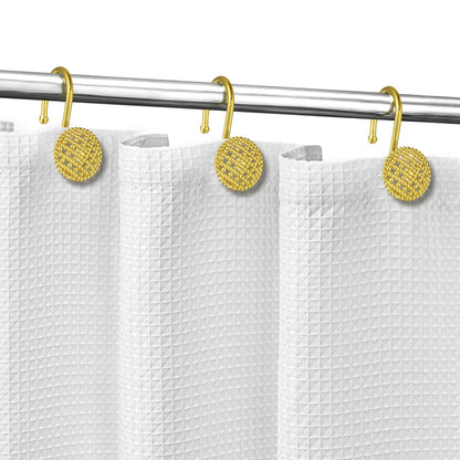 Sunlit Gold 3D Beaded Mesh Shower Curtain Hooks, Metal Home Decorative Shower Curtain Rings for Bathroom, Modern Shower Curtain Hangers Bathroom Accessories, Set of 12