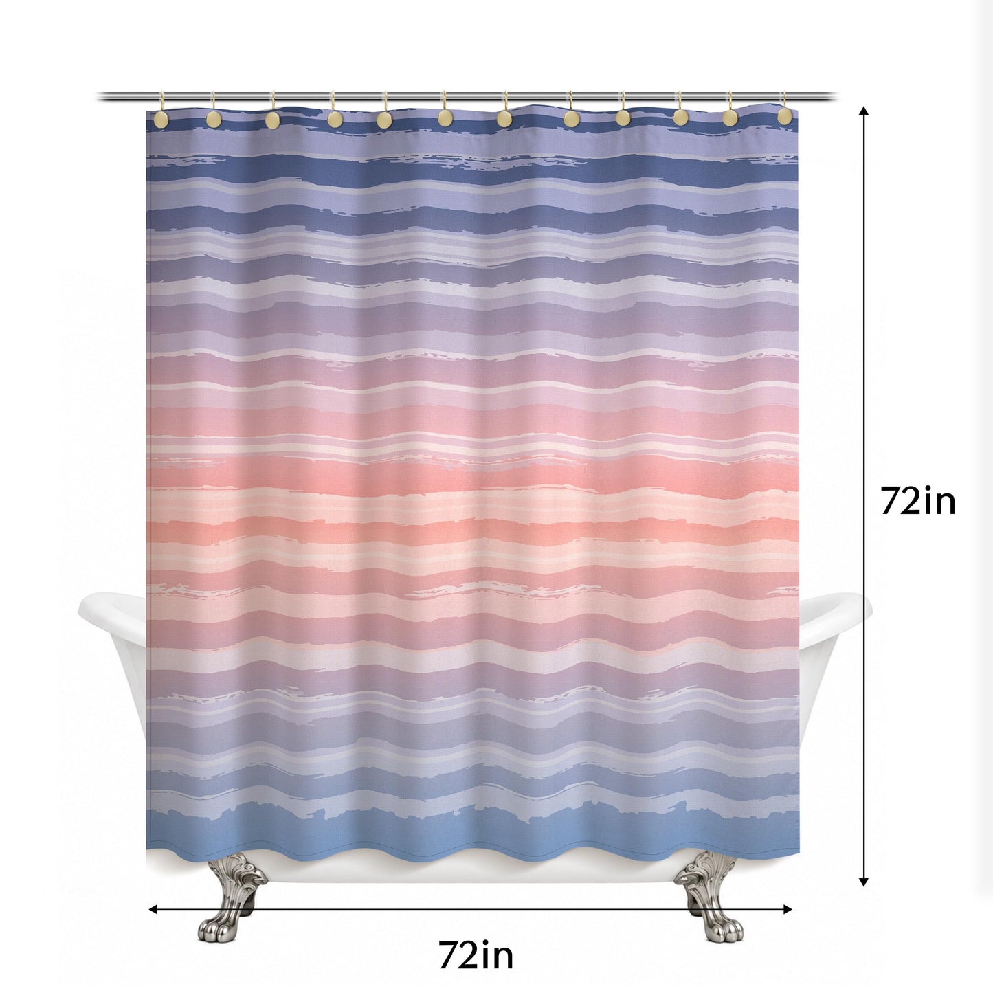 Sunlit Sunset Ombre Striped Shower Curtain, Blue and Orange Textured Slubbed Fabric Shower Curtain for Bathroom Decoration, Gradient Stripe Bathroom Curtain, 72x72