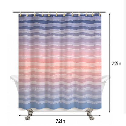 Sunlit Sunset Ombre Striped Shower Curtain, Blue and Orange Textured Slubbed Fabric Shower Curtain for Bathroom Decoration, Gradient Stripe Bathroom Curtain, 72x72