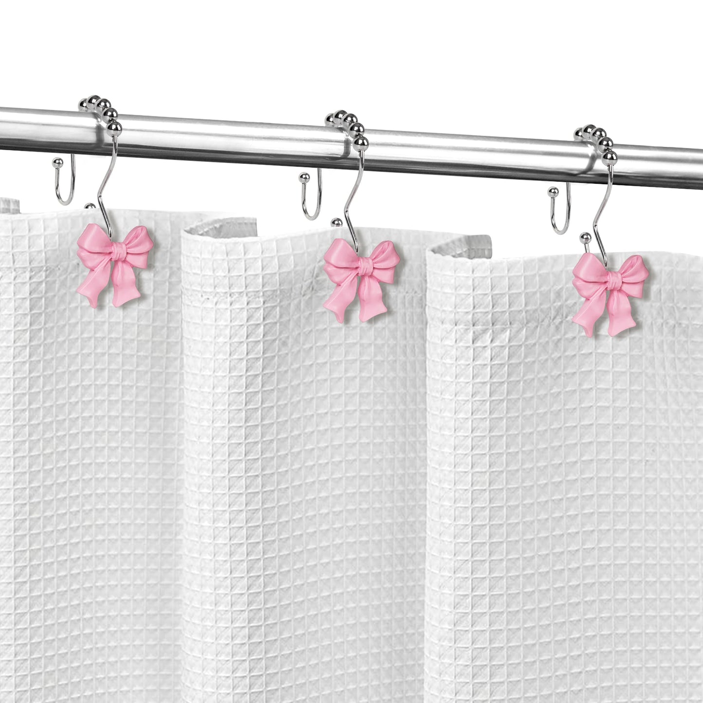 Sunlit Cute Bow Knot Shower Curtain Hooks, Home Decorative Shower Curtain Rings for Bathroom, Resin Shower Curtain Hangers Bathroom Accessories, Set of 12, Pink