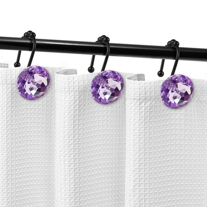 Sunlit Luxury Design Round Clear Diamond Crystal Gem Bling with Glide Balls Double Shower Curtain Hooks, Rust Proof Metal Rhinestones Glam Shower Curtain Rings-12 Pack