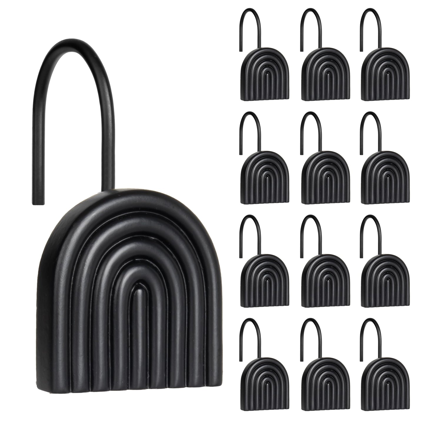 Sunlit Geometric Decorative Shower Curtain Hooks, Matt Triangle Geometric Black Shower Curtain Rings, Resin, Bathroom Decoration Boho Shower Curtain Hooks-12 Pack