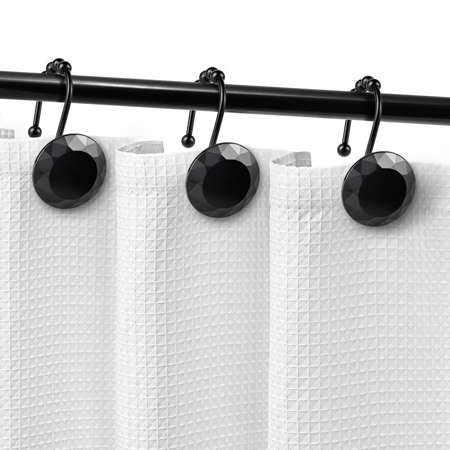 Sunlit Luxury Design Round Clear Diamond Crystal Gem Bling with Glide Balls Double Shower Curtain Hooks, Rust Proof Metal Rhinestones Glam Shower Curtain Rings-12 Pack